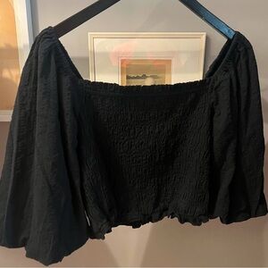 Abercrombie & Fitch Black Smocked Crop Blouse